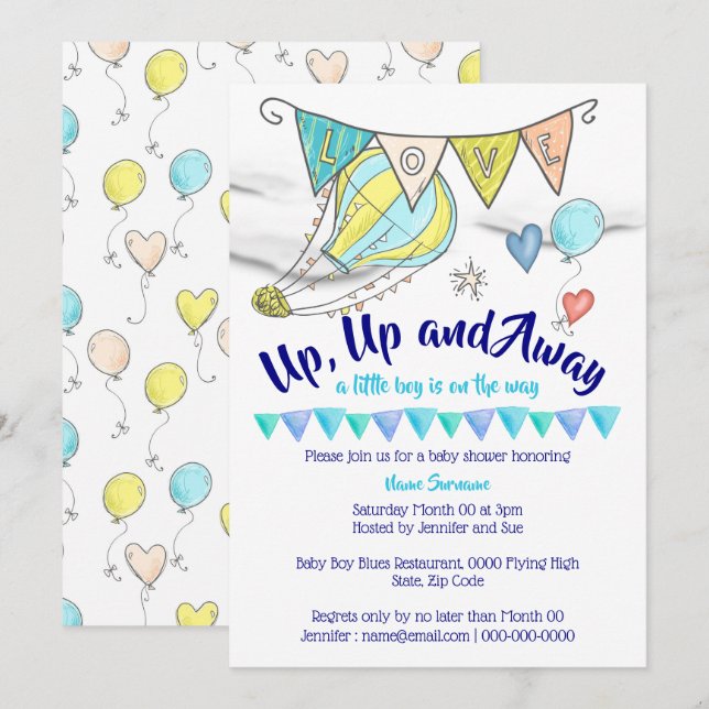 Invitación Balón de aire globo bebé ducha banderas de niños v (Anverso / Reverso)