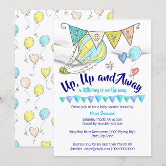 Invitación Balón de aire globo bebé ducha banderas de niños v