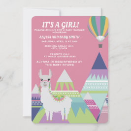 Invitación Balón de Alpaca Rosa Bebé Chica Ducha