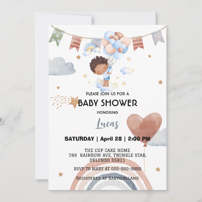 Invitación Balón de arco iris suave niños fiesta de ducha de  (Anverso)