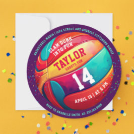 Invitación Balón de Baloncesto Morado Genial y Colorido Slam 