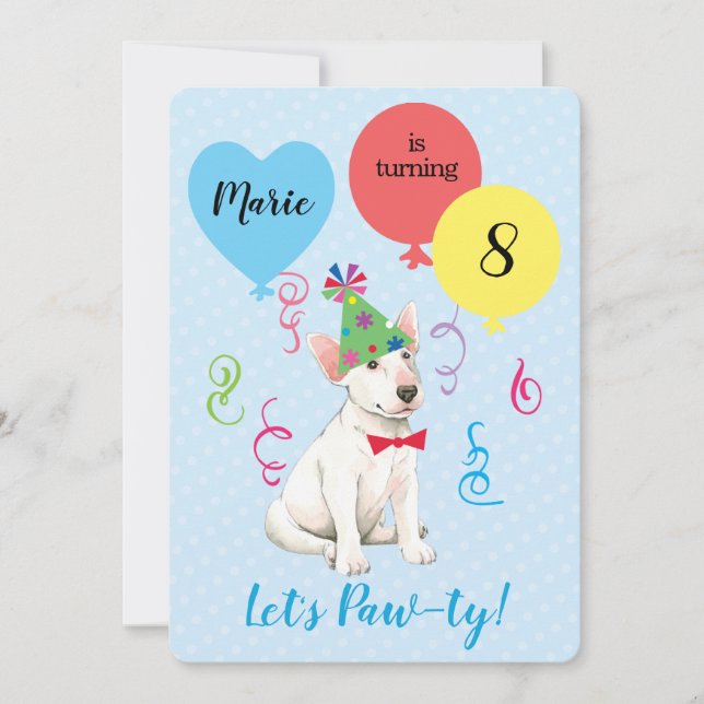 Invitación Balón de cumpleaños Bull Terrier (Anverso)