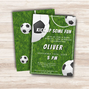 Invitación Balón de Fútbol Césped Deportes Cumpleaños Infanti