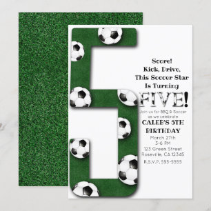 Invitación Balón de Fútbol Cinco 5 5to Cumpleaños