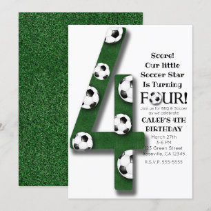 Invitación Balón de Fútbol Cuatro 4 4to Cumpleaños Fiesta