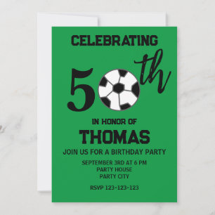 Invitación Balón de Fútbol Cumpleaños 50 Entrenador de Fútbol