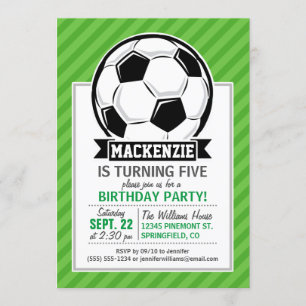 Invitación Balón de fútbol; franjas verdes