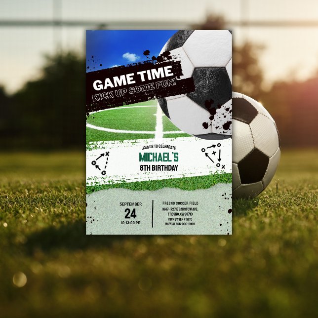 Invitación Balón de Fútbol Moderno para Niños Fiesta de Cumpl (Modern sports soccer kids birthday party invitation)