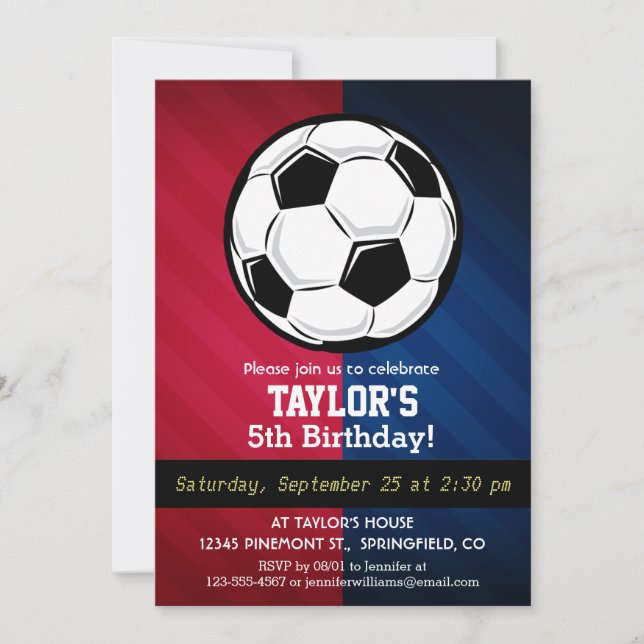 Invitación Balón de fútbol; rojo, blanco y azul (Anverso)