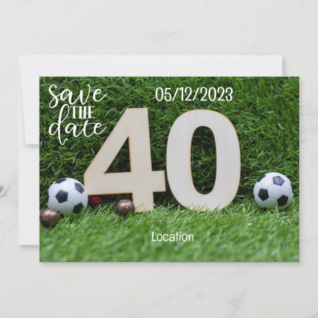 Invitación Balón de fútbol Salven la fecha 40 cumpleaños (Anverso)