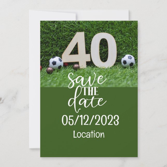 Invitación Balón de fútbol Salven la fecha 40 cumpleaños (Anverso)