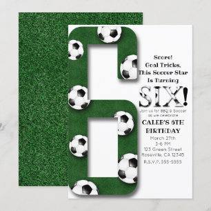 Invitación Balón de Fútbol Seis 6 6to Cumpleaños Fiesta