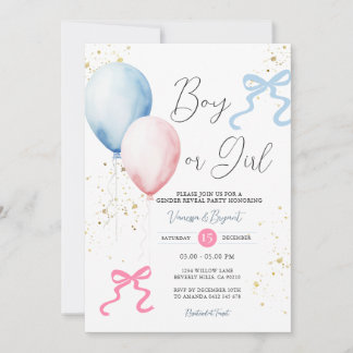 Invitación Balón de género rosa y azul con barra de cinta