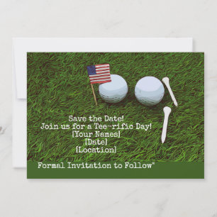 Invitación Balón de golf con bandera de América sobre hierba 