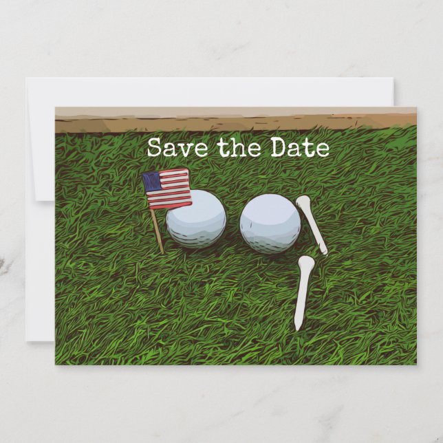Invitación Balón de golf con bandera de América sobre hierba  (Anverso)