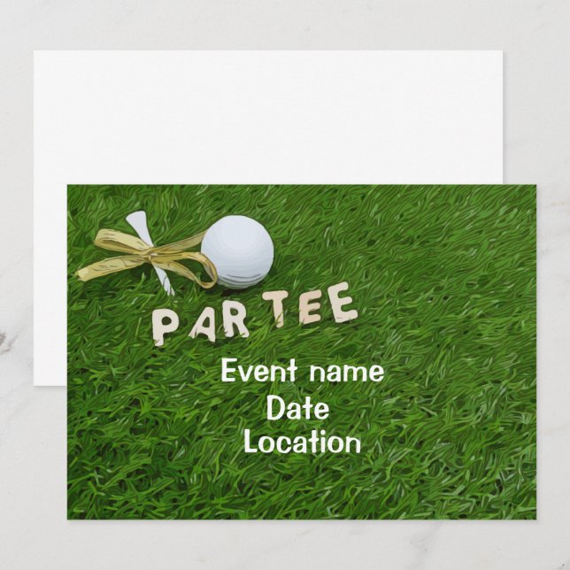Invitación Balón de golf y tee con cinta dorada Par Tee (Anverso / Reverso)