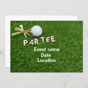 Invitación Balón de golf y tee con cinta dorada Par Tee