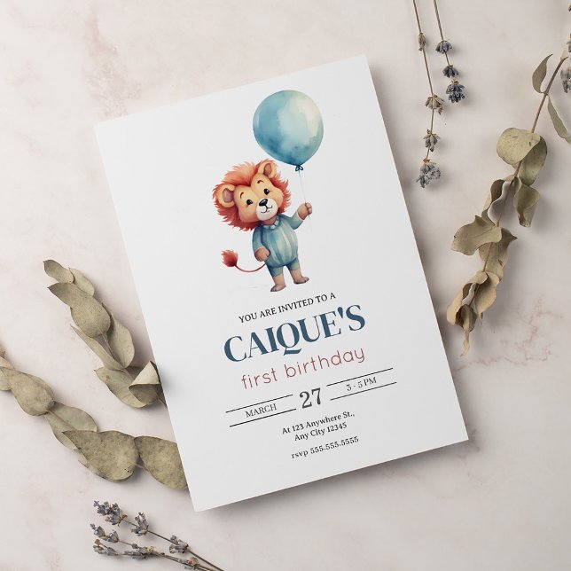 Invitación Balón de León Primer Cumpleaños Primer Cumpleaños (Subido por el creador)