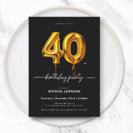 Invitación Balón de oro Negro 40 cumpleaños