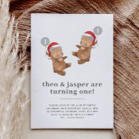 Balón de oso de gemelos Santa Hat Primer cumpleaño