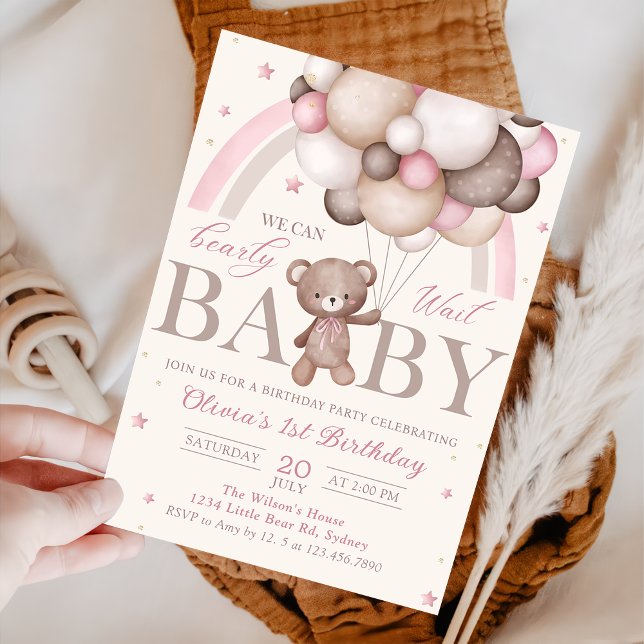 Invitación Balón de oso de peluche Aniversario del Arcoiris R (Subido por el creador)