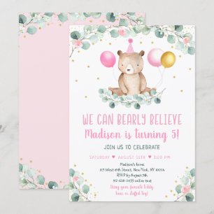 Invitación Balón de Oso de Teddy Bear Pink Gold Greeneration 