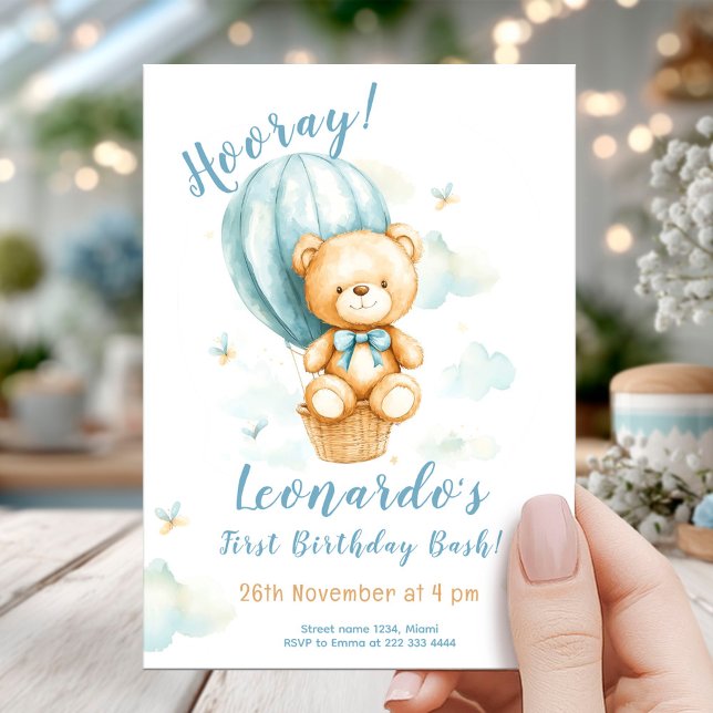Invitación Balón de Oso Dreamy Primer Cumpleaños (Subido por el creador)