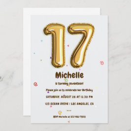 Invitación Balón de Relieve metalizado dorado y fiesta de cum