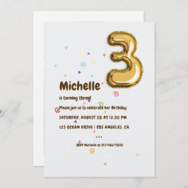 Invitación Balón de Relieve metalizado dorado y foto de Confe