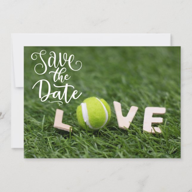 Invitación Balón de tenis con letra de amor palabra Guardar f (Anverso)