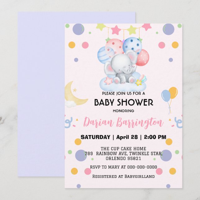 Invitación Balón estelar lindo fiesta de ducha bebé (Anverso / Reverso)