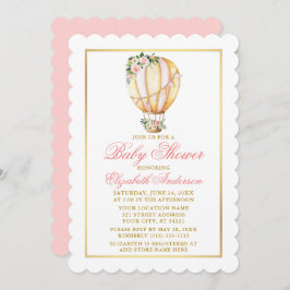 Invitación Balón floral rosa de color de agua Baby Shower Gol
