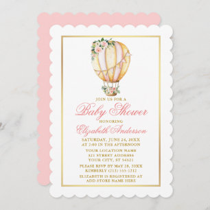 Invitación Balón floral rosa de color de agua Baby Shower Gol