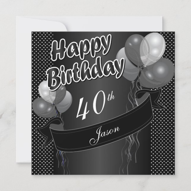 Invitación Balón negro 40.º cumpleaños (Anverso)