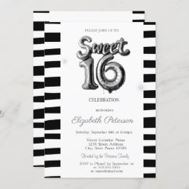 Invitación Balón negro a rayas de plata dulce 16