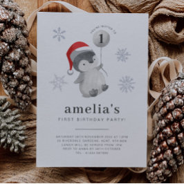 Invitación Balón Pingüino Primer Cumpleaños