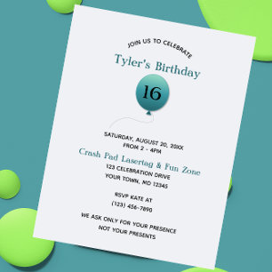 Invitación Balón plata y azul cualquier número cumpleaños