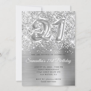 Invitación Balón plateado espumoso Purpurinoso 21 cumpleaños