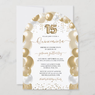 Invitación Balón Quinceañera de espuma blanca dorada