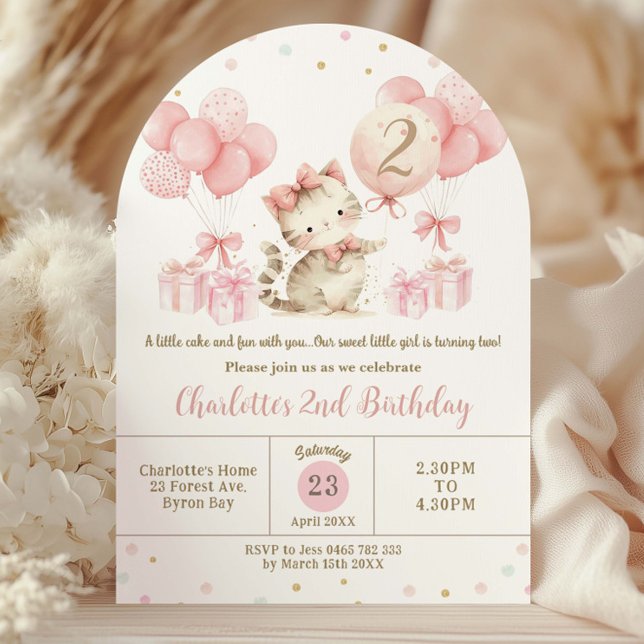 Invitación Balón rosa de gato gatito lindo 12° arco de cumple (Subido por el creador)