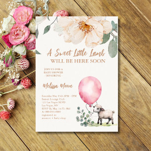 Invitación Balón rosa dulce de cordero pequeño