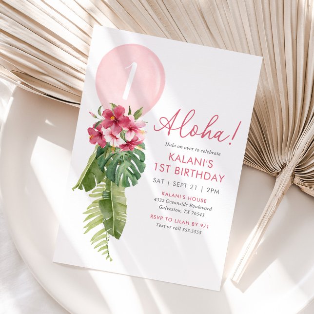 Invitación Balón tropical floral Luau Primer cumpleaños (Subido por el creador)