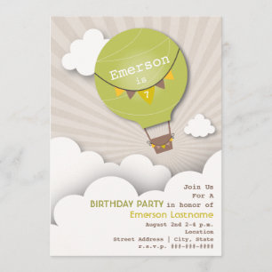 Invitación Balón verde de aire caliente y cumpleaños de niños