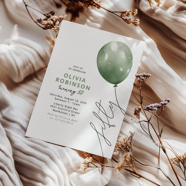 Invitación Balón verde de moda 50 cumpleaños (Subido por el creador)