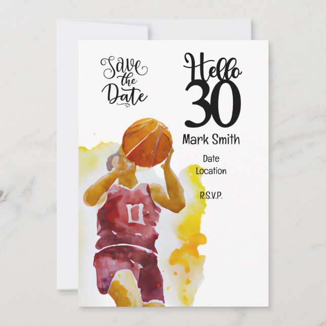 Invitación Baloncestista Jugador 30 cumpleaños (Anverso)