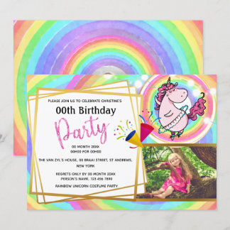 Invitación Baloncestistas del Rainbow unicorn 2 cumpleaños de