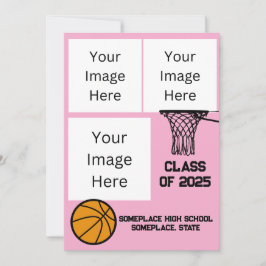 Invitación Baloncesto 3 Graduación Rosa Collage de fotos