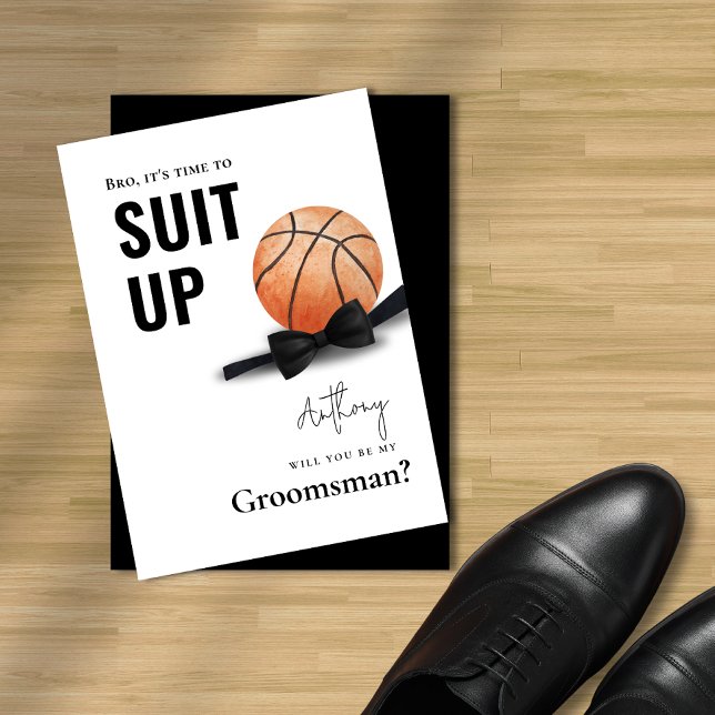 Invitación Baloncesto acuático Tuxedo Suit Up Groomsman (Watercolor Basketball Tuxedo Suit Up Groomsman Invitation)
