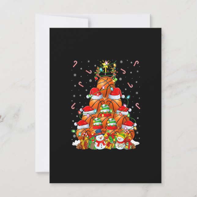 Invitación Baloncesto Árbol de Navidad Iluminado Santa Balonc (Anverso)