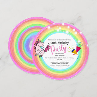 Invitación Baloncesto arcoiris 2 foto de cumpleaños unicornio